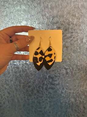 Leopard Print Faux Calf Hair Layered Leaf Dangle Earrings